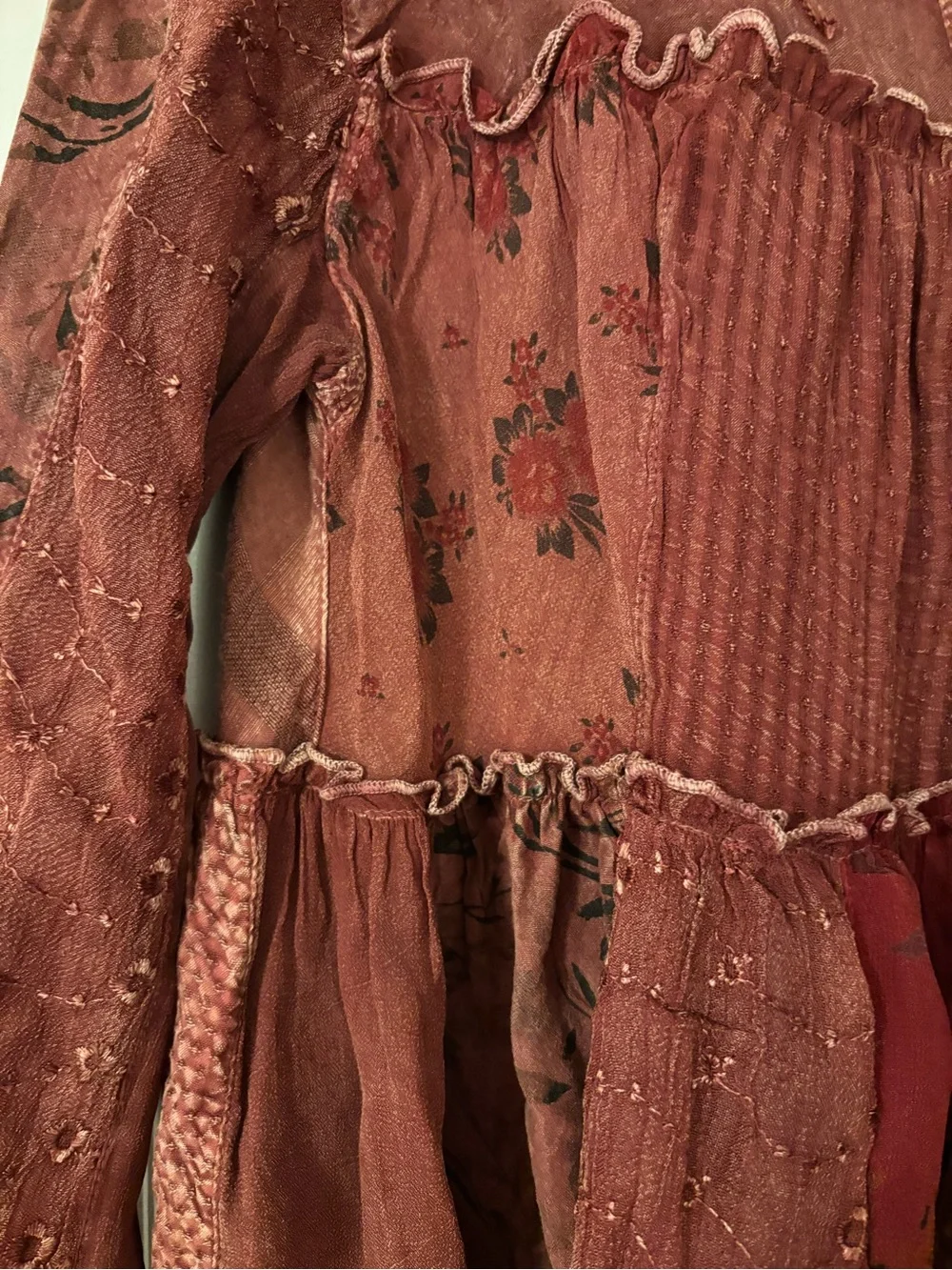 NWT - Burgundy Patchwork Boho Style Blouse - Picture 6 of 13